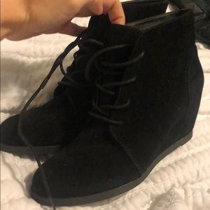 Suede laced up wedges